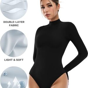 NWT ALGALAROUND Women's Mock Turtle Neck Long Sleeve Bodysuit Double Lined SZ LG